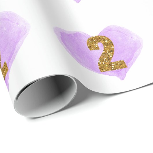 Paarse hartslag Glitter 2e verjaardag Cadeaupapier (Rol Hoek)
