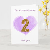 Paarse hartslag Glitter 2e verjaardag Kaart (Gele Bloem)
