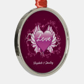 Paarse hartvleugels wervelingen Valentijnsdag lief Metalen Ornament (Rechts)