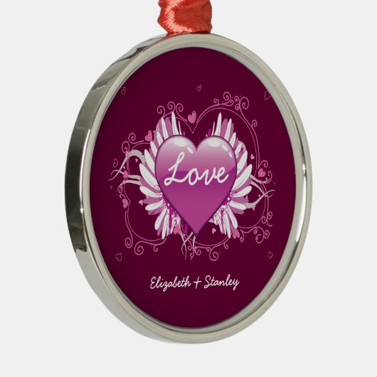 Paarse hartvleugels wervelingen Valentijnsdag lief Metalen Ornament (Rechts)
