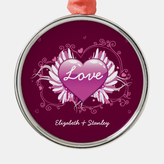 Paarse hartvleugels wervelingen Valentijnsdag lief Metalen Ornament (Voorkant)