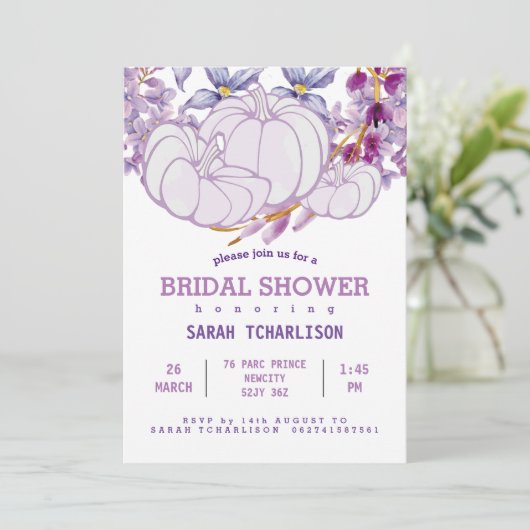 Paarse Harvest Pompoen Bloemen Vrijgezellenfeest Kaart (Staand voorkant)