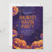 Paarse Haunted Haven Halloween-feestuitnodiging Kaart (Voorkant)