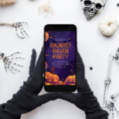 Paarse Haunted Haven Halloween-feestuitnodiging Kaart