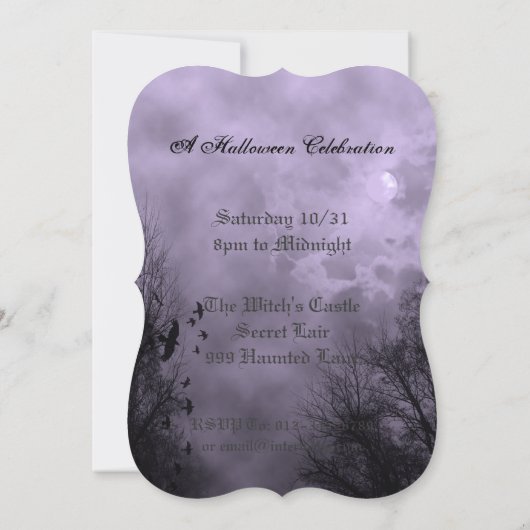Paarse Haunted Sky Custom Halloween Uitnodigingen (Achterkant)