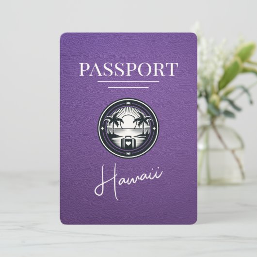 Paarse Hawaii Passport Bewaar de datum Save The Date (Staand voorkant)