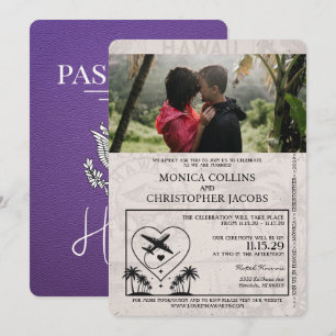 Paarse Hawaii Passport bruiloft uitnodiging