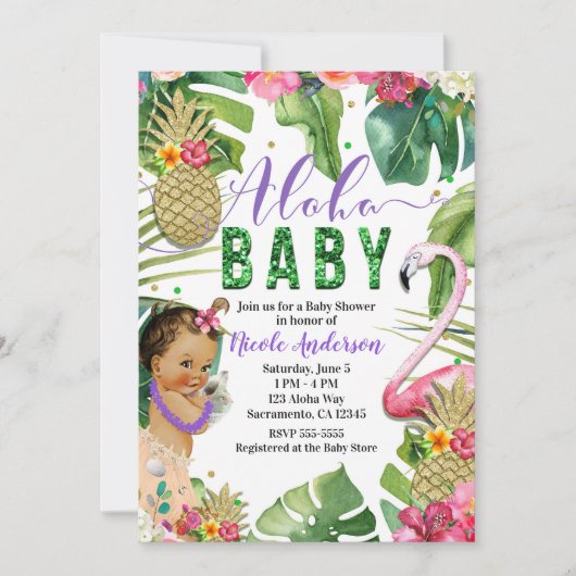 Paarse Hawaiiaanse Aloha Tropische Baby  Douche Kaart (Voorkant)