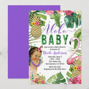 Paarse Hawaiian Aloha   Baby Shower Kaart