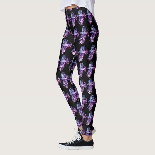 Paarse Hawks Pattern op Black Leggings (Links)