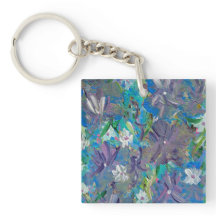 Paarse Haze Bloemen Acryl Vierkante Sleutelhanger