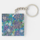 Paarse Haze Bloemen Acryl Vierkante Sleutelhanger (Achterkant)