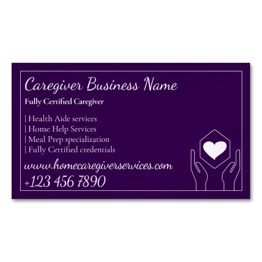 Paarse Health Aide Home Care Professional Magnetisch Visitekaartje (Voorkant)