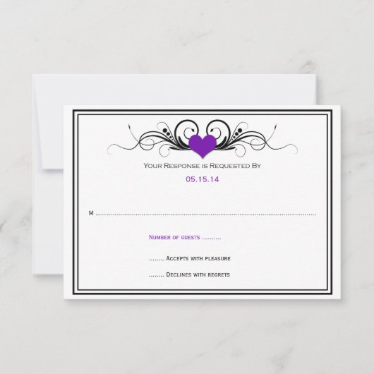 Paarse Heart Black Swirls RSVP (Voorkant)