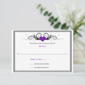 Paarse Heart Black Swirls RSVP (Staand voorkant)
