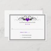 Paarse Heart Black Swirls RSVP (Voorkant / Achterkant)