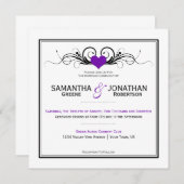 Paarse Heart Black Swirls White Weddenschap Kaart (Voorkant / Achterkant)