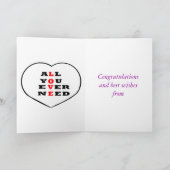 Paarse Heart en bloemen Jubileum voegen namen toe; Kaart (Binnen)