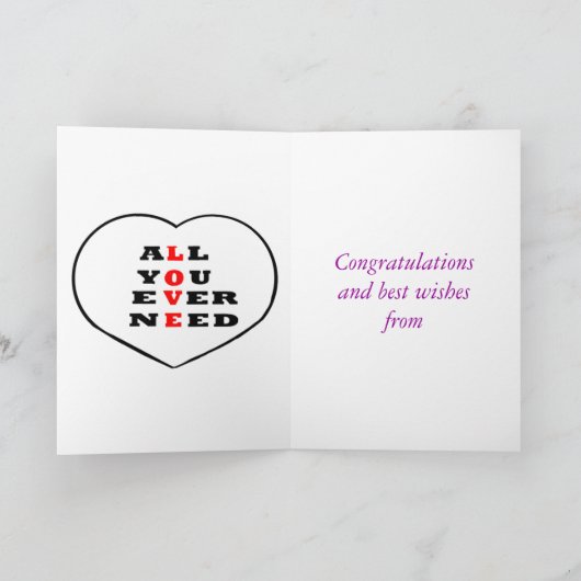 Paarse Heart en bloemen Jubileum voegen namen toe; Kaart (Binnen)