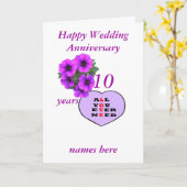 Paarse Heart en bloemen Jubileum voegen namen toe; Kaart (Gele Bloem)