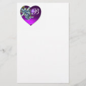 PAARSE HEART EN VERGETEN ME NOTS MONOGRAM BRIEFPAPIER (Voorkant)