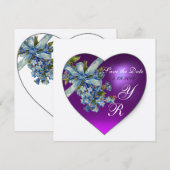 PAARSE HEART FORGET ME NIET MONOGRAM Silver Metal Kaart (Voorkant / Achterkant)