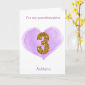 Paarse Heart Gold Glitter 3e verjaardag Card Kaart (Gele Bloem)