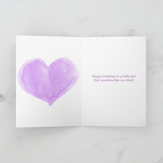 Paarse Heart Gold Glitter 4e verjaardag Kaart (Binnen)