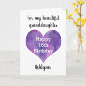 Paarse Heart Happy 16th Birthday kleindochter Kaart (Gele Bloem)