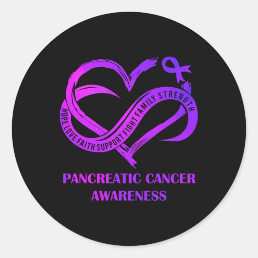 Paarse Heart Hope Love Faith Pancreatic Cancer Awa Ronde Sticker (Voorkant)