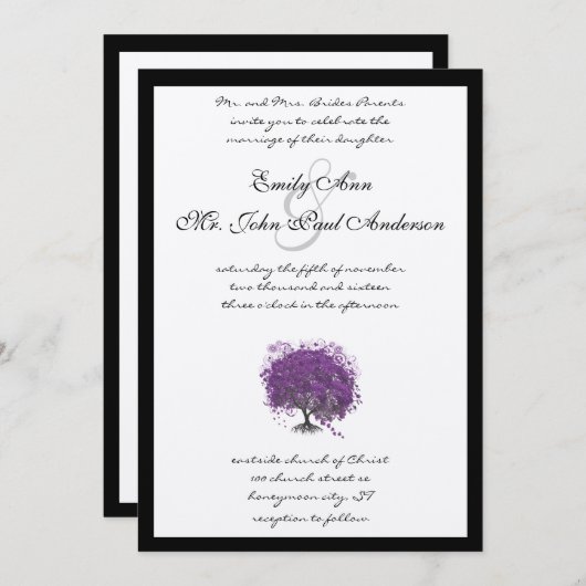 Paarse Heart Leaf Tree Black Border Wedstrijd uitn Kaart (Voorkant / Achterkant)