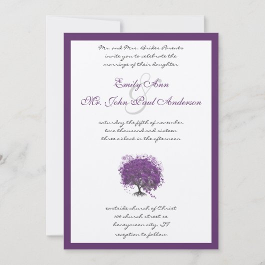 Paarse heart Leaf Tree Borders Weddenschappen uitn Kaart (Voorkant)