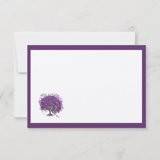 Paarse heart Leaf Tree Borders Weddenschappen uitn RSVP Kaartje (Achterkant)