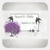 Paarse Heart Leaf Tree Weddenschappen Vierkante Sticker (Voorkant)
