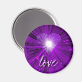 Paarse Heart 'love' ronde fridge magnet (Voorkant / Achterkant)