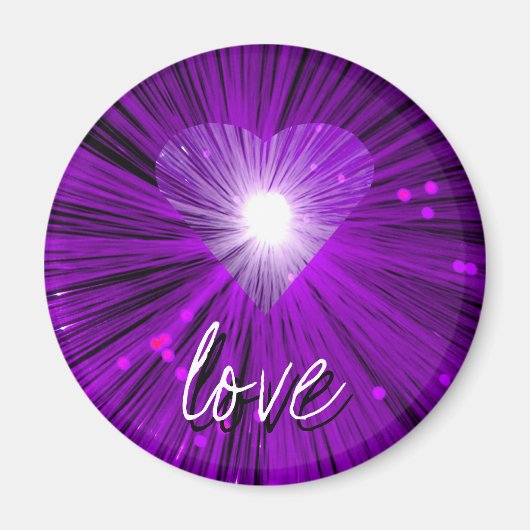 Paarse Heart 'love' ronde fridge magnet (Voorkant)