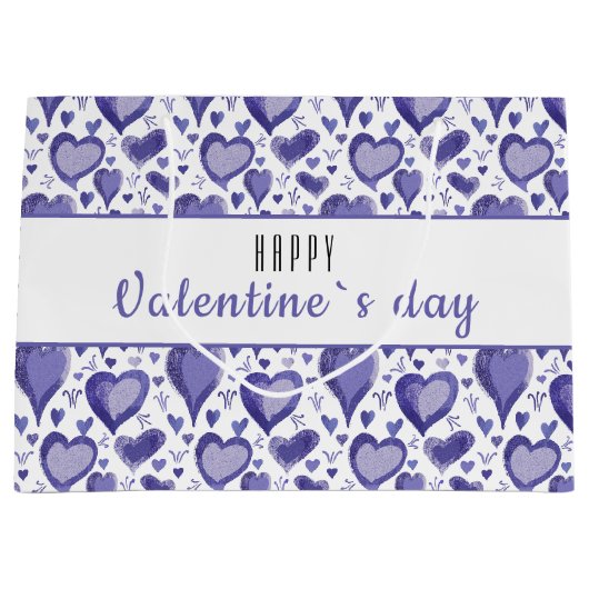 Paarse Heart Pattern Happy Valentijn Day Groot Cadeauzakje (Voorkant)