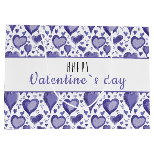 Paarse Heart Pattern Happy Valentijn Day Groot Cadeauzakje (Achterkant)