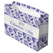 Paarse Heart Pattern Happy Valentijn Day Groot Cadeauzakje (Achterkant Gekanteld)