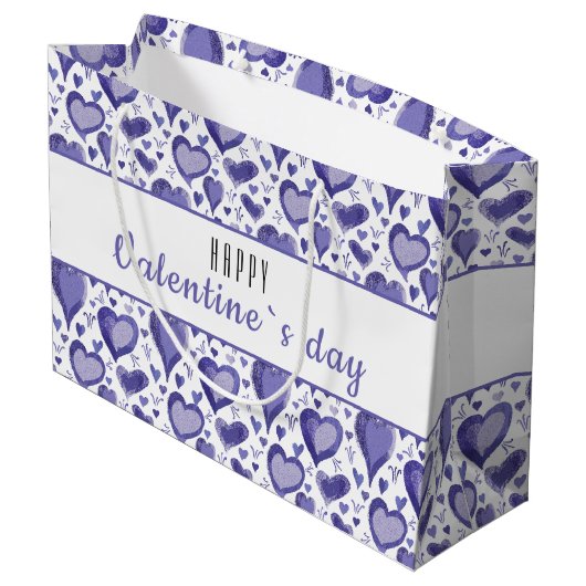Paarse Heart Pattern Happy Valentijn Day Groot Cadeauzakje (Achterkant Gekanteld)