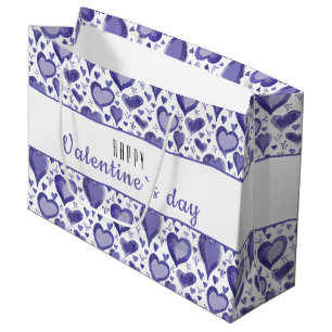 Paarse Heart Pattern Happy Valentijn Day  Groot Cadeauzakje