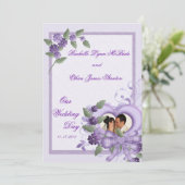 Paarse Heart Wedding Photo Invitation 5x7 Kaart (Staand voorkant)