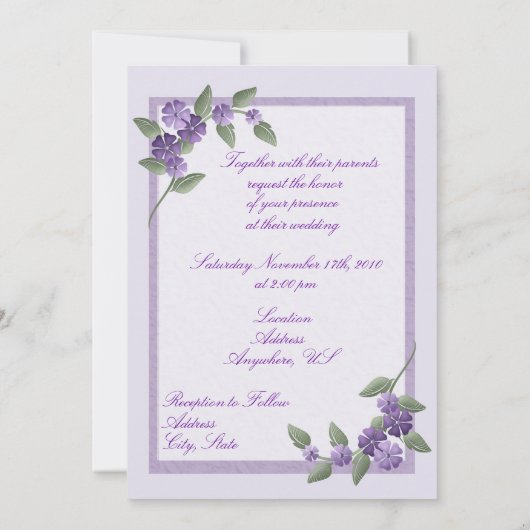 Paarse Heart Wedding Photo Invitation 5x7 Kaart (Achterkant)