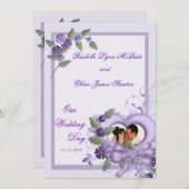 Paarse Heart Wedding Photo Invitation 5x7 Kaart (Voorkant / Achterkant)