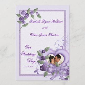 Paarse Heart Wedding Photo Invitation 5x7 Kaart