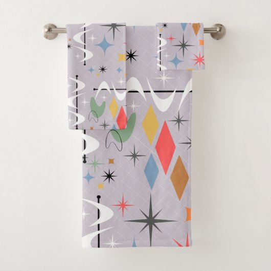 Paarse hedendaagse atoomlijnen en abstracte lijnen bad handdoek (Insitu)