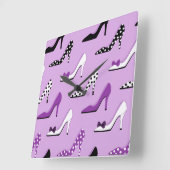 Paarse Heels en Polka Dots Vierkante Klok (Hoek)