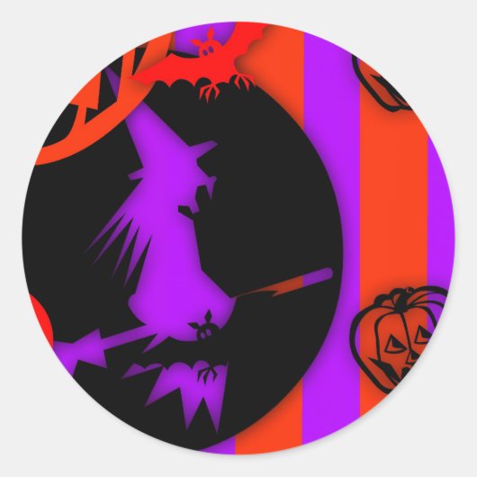 Paarse heks 03 Halloween ronde Sticker (Voorkant)