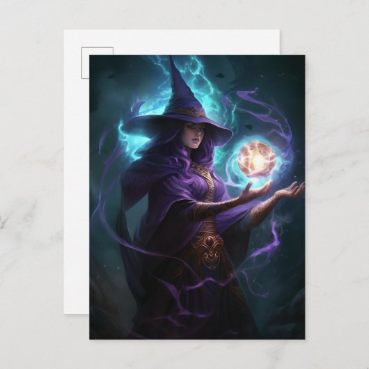 Paarse heks Fantasy Art Briefkaart (Voorkant / Achterkant)