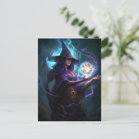 Paarse heks Fantasy Art Briefkaart (Staand voorkant)